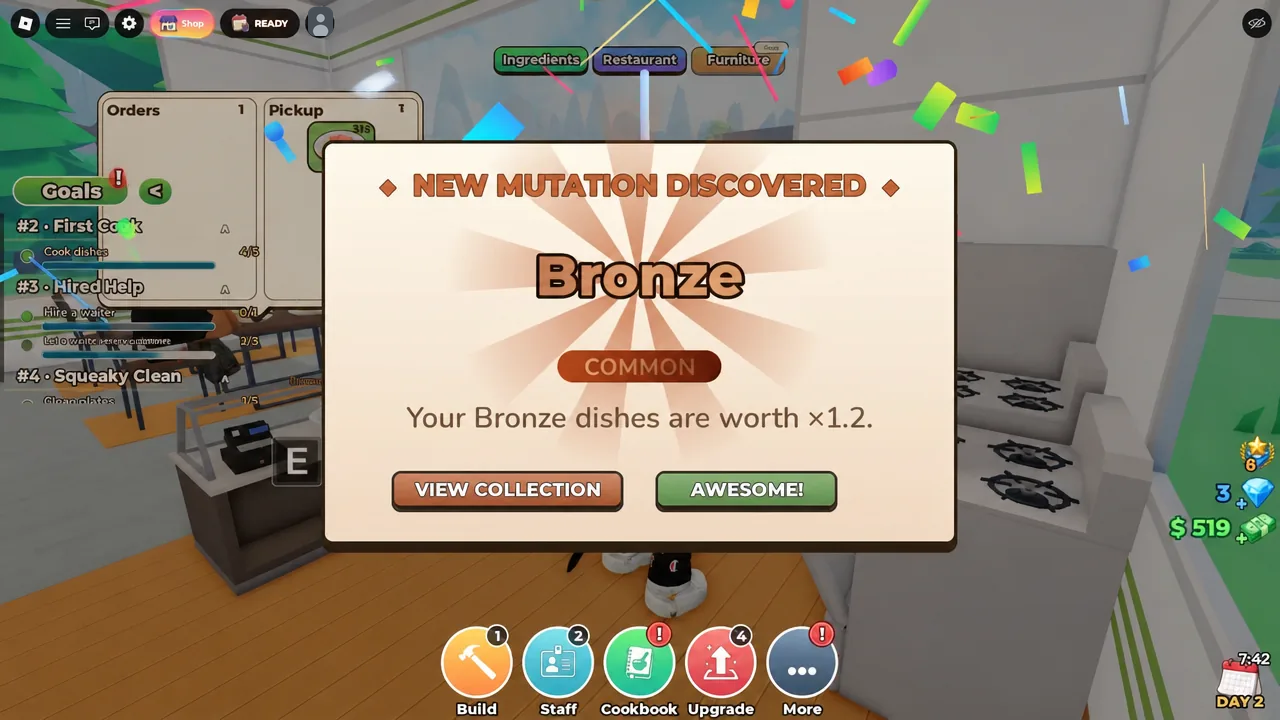 New Mutation Discovered dialog revealing the Bronze mutation with View Collection and Awesome buttons