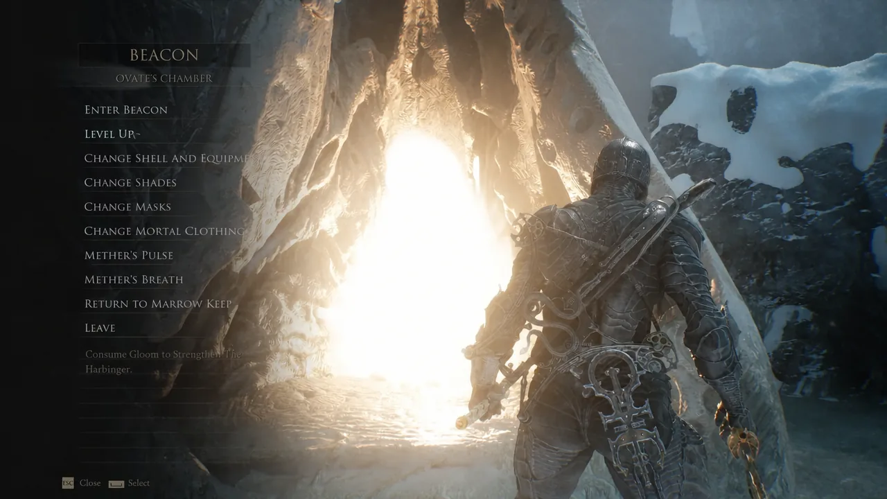 Beacon menu for Ovate's Chamber with the Enter Beacon option highlighted