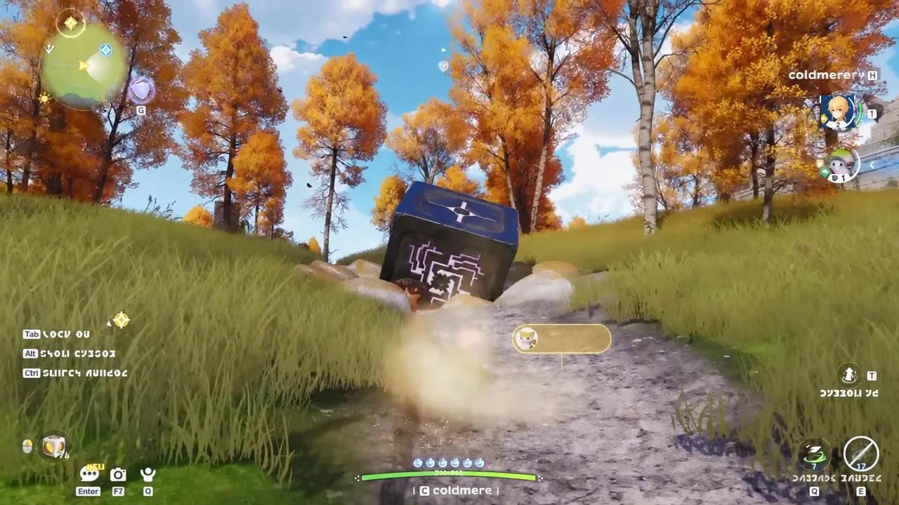 Aniimo rolling downhill as a compact cube before unfolding into a flying form over the landscape