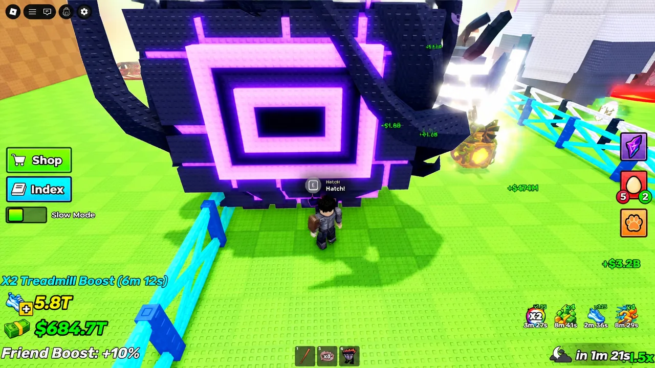 Hatch prompt showing beneath a large purple egg in the player's base