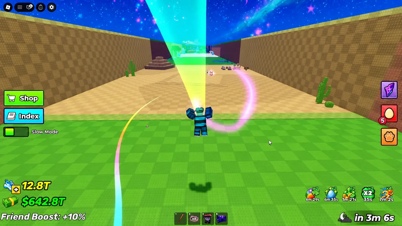 Player running through the Steal An Egg map with Shop and Index buttons on screen