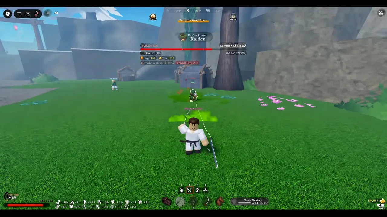 Hotbar ability marked with X highlighted during a fight against The Clan Ravager Kaiden