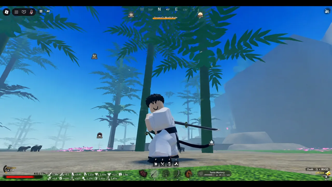 Tanto equipped in combat with the Tanto Mastery panel open on the right of the screen