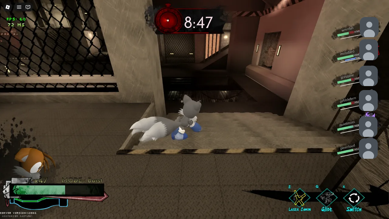 Survivor at the edge of a platform with the Laser Canon ability highlighted on the HUD