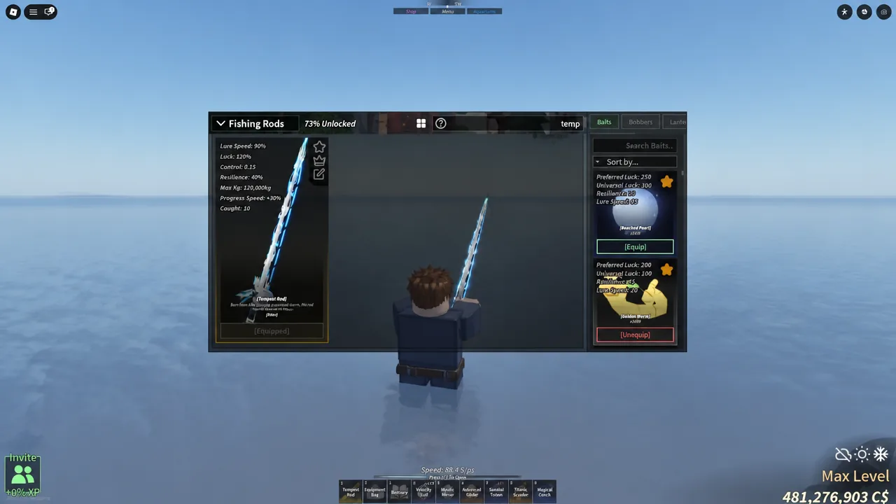 Fishing in Fisch with a rod that meets the 50 percent Progress Speed requirement for the Shunsoku trial