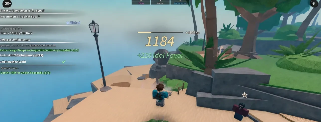 Fisch fishing setup in Skycrest with a high Progress Speed rod equipped