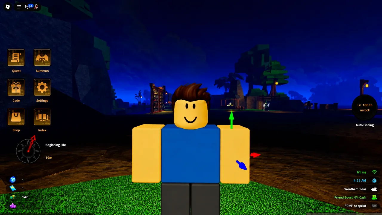 Avatar following a green directional marker across the map during the progression route