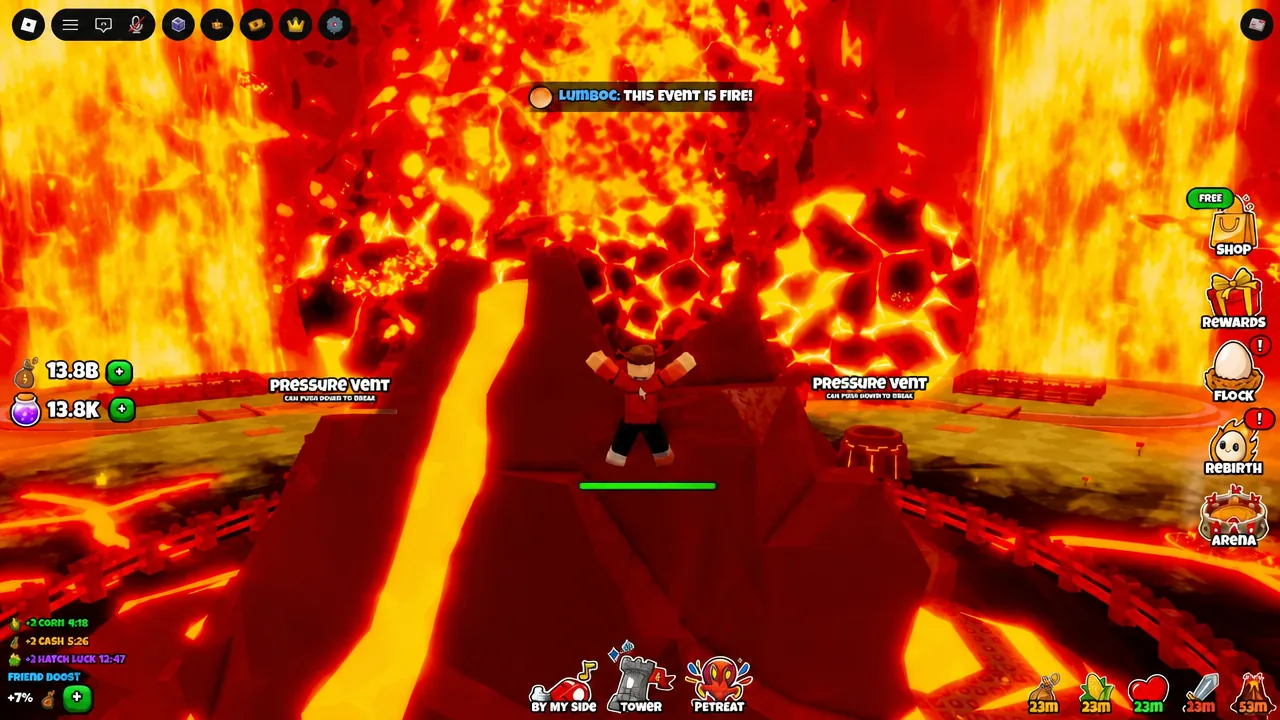Player avatar standing beside a glowing Pressure Vent in the volcanic area of the island