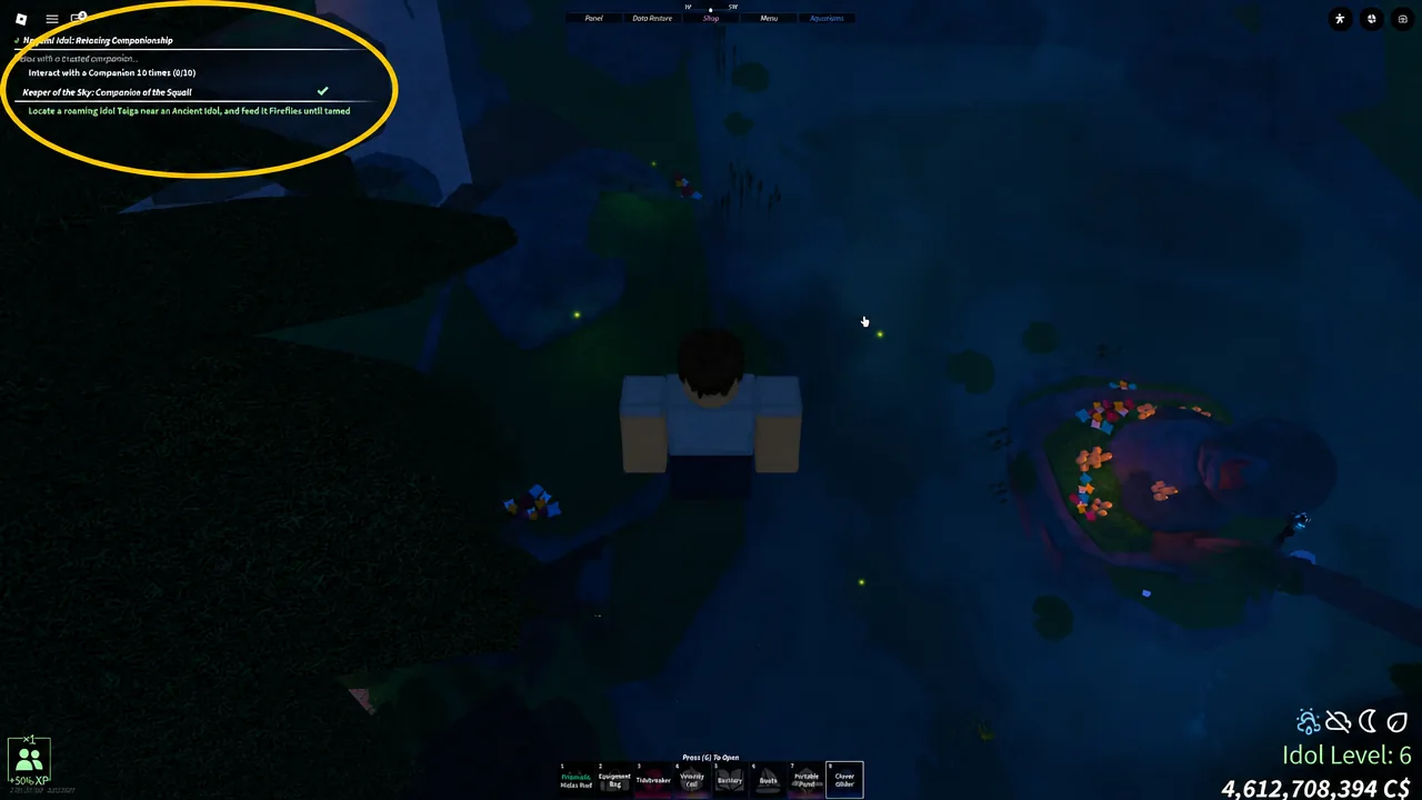 Idol Taiga companion passive description showing fish being burned as offerings
