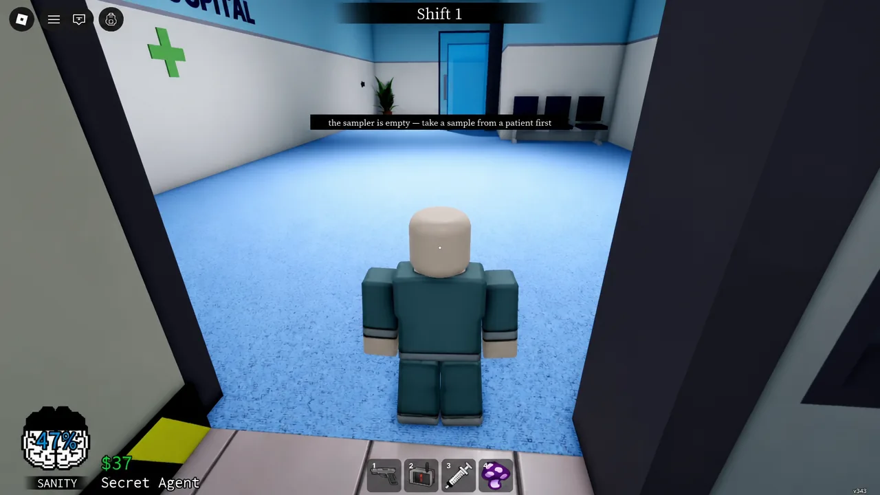 On-screen sampler warning telling the player to take a sample from a patient before using the syringe