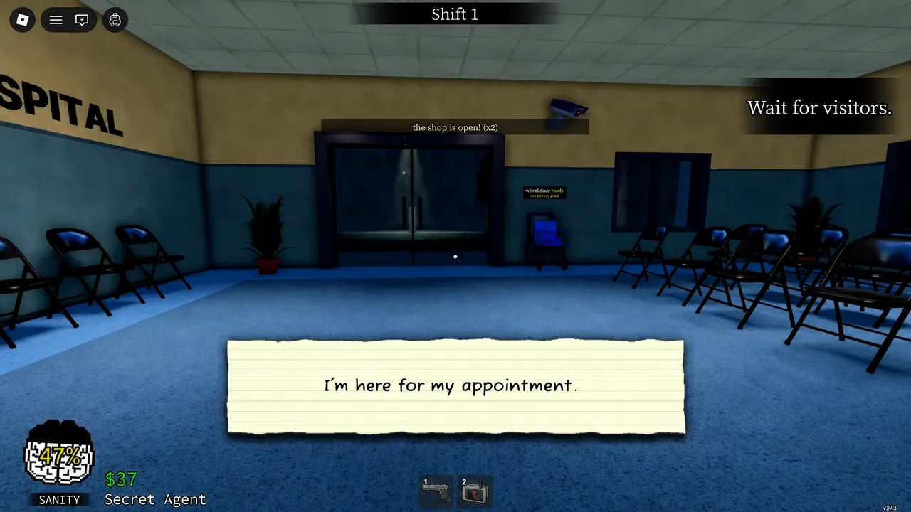 Waiting room patient saying I'm here for my appointment with the Wait for visitors objective active