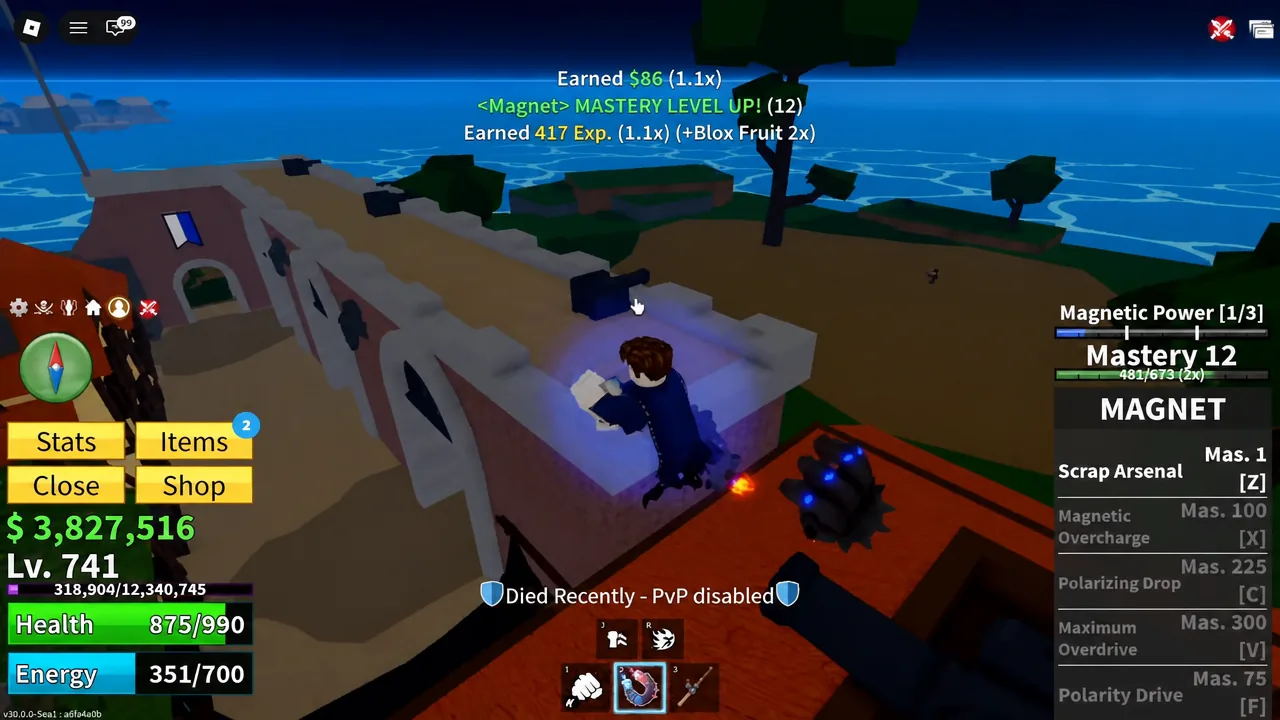 Magnet mastery rising during a fight with the fruit's mechanical arms active