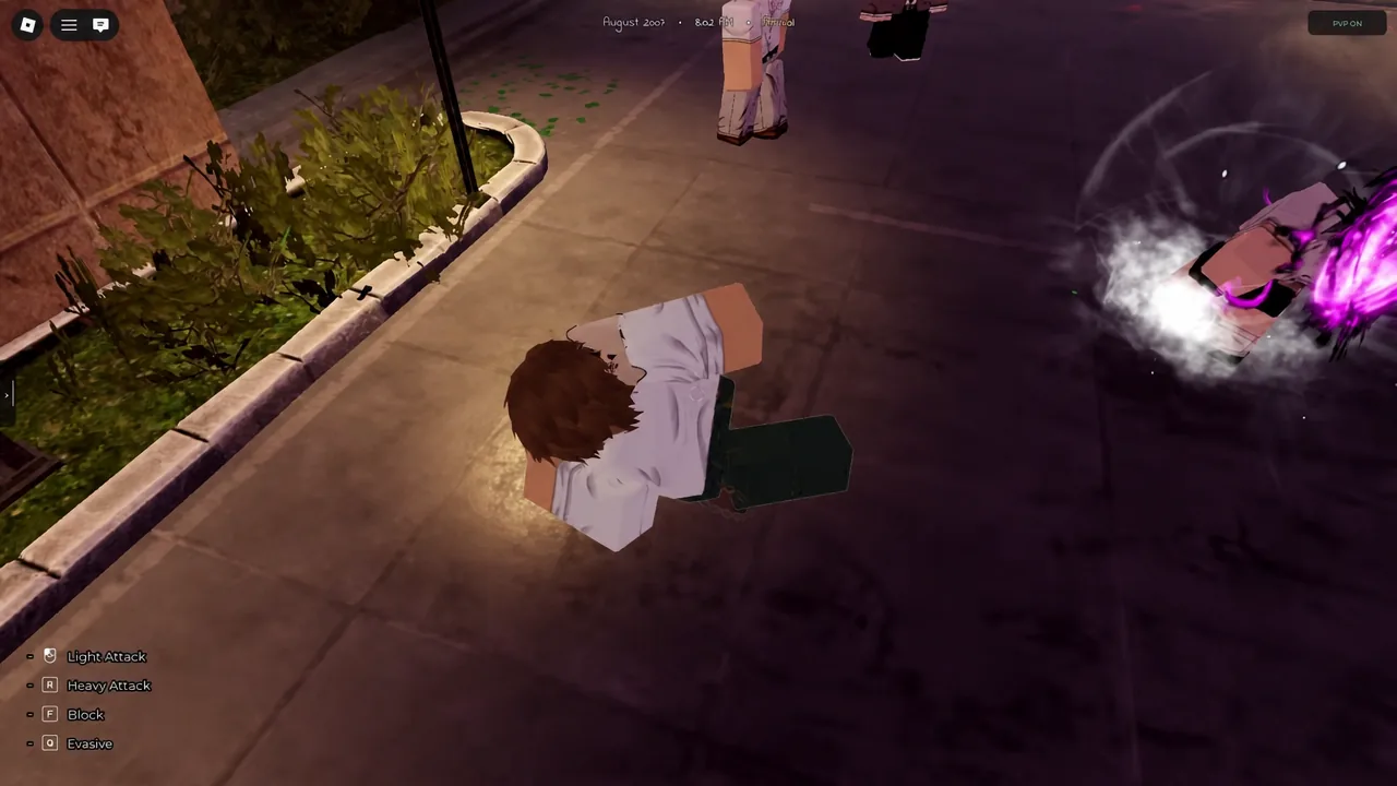 Gakuran outdoor night fight with Light Attack, Heavy Attack, Block and Evade controls displayed