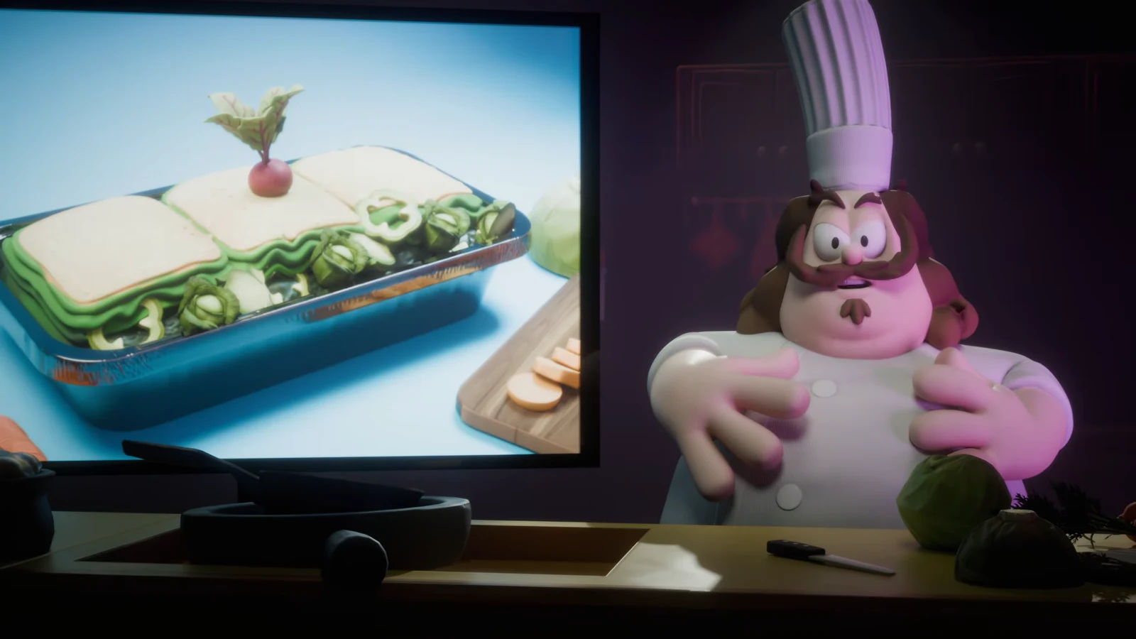 Chef Monday introduces Garfield's nightmare as junk food turns into giant falling vegetables