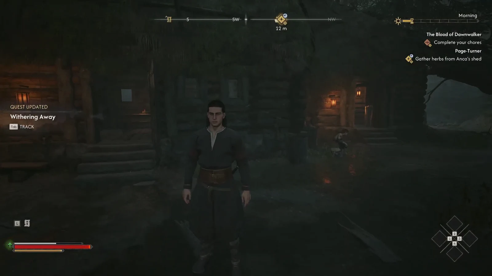 Withering Away quest updated notification with the Tab tracking prompt on screen
