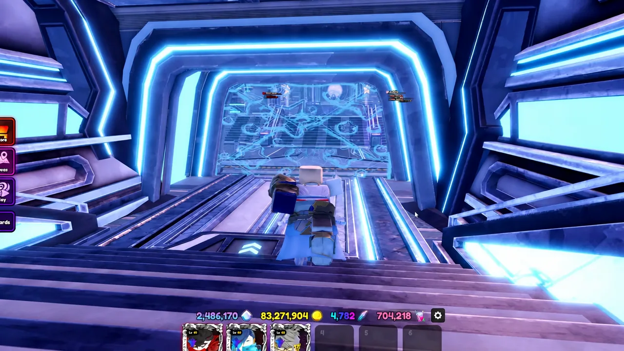 Player avatar walking toward the glowing arena entrance on the Play screen