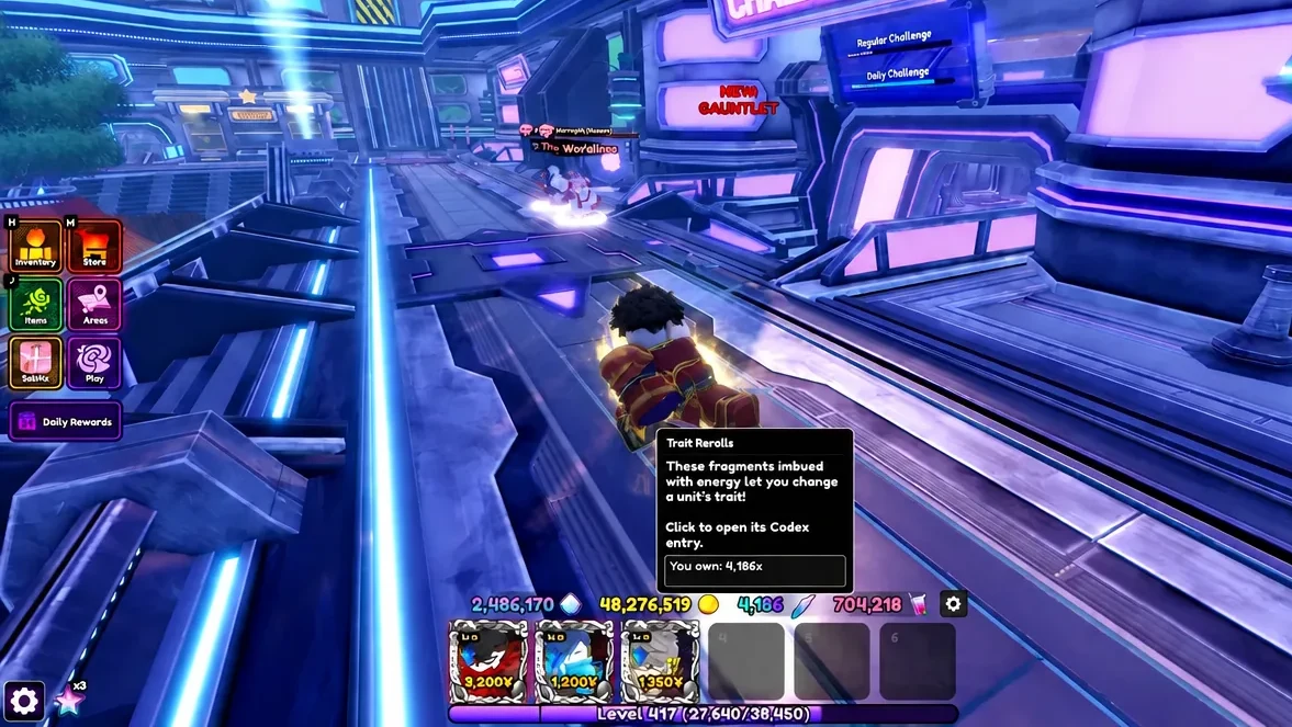 Trait reroll screen used to land Monarch on the Wrath (Assault) unit