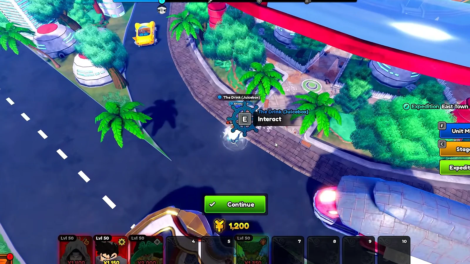 The Drink (Juicebox) highlighted in an expedition node with an E Interact prompt on screen