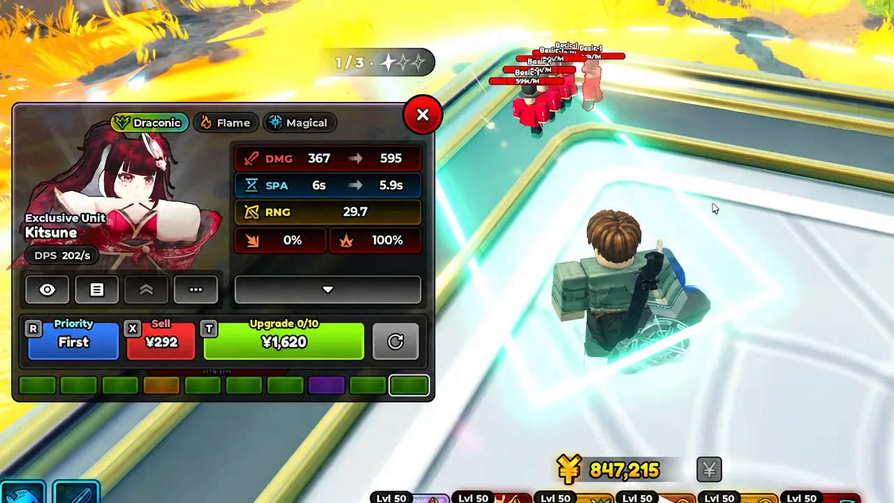 Kitsune tested in the lobby showing her buffing abilities and fish-riding move