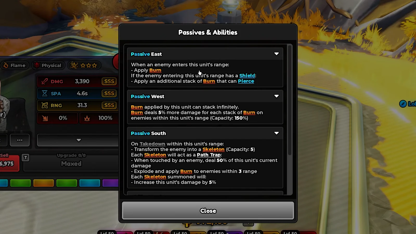 Passives and Abilities menu open showing Head Captain East, West, and South passive descriptions