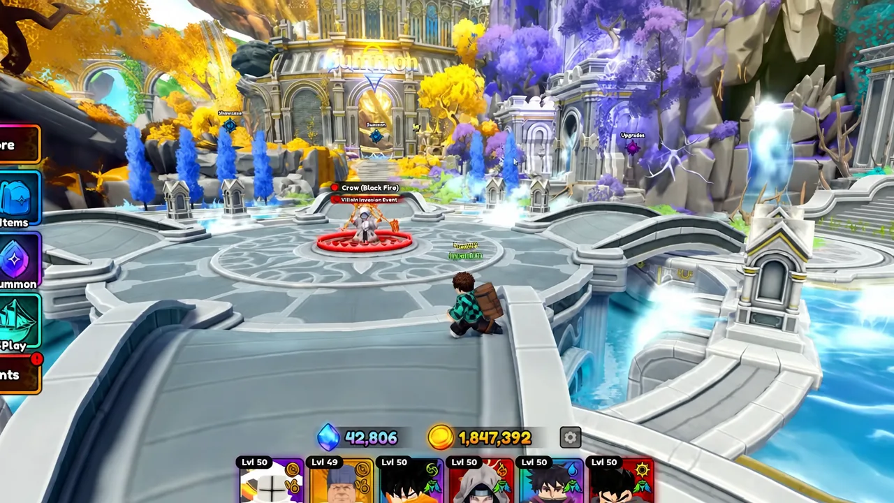 Player character walking toward a highlighted Crow (Black Fire) enemy on the Play screen