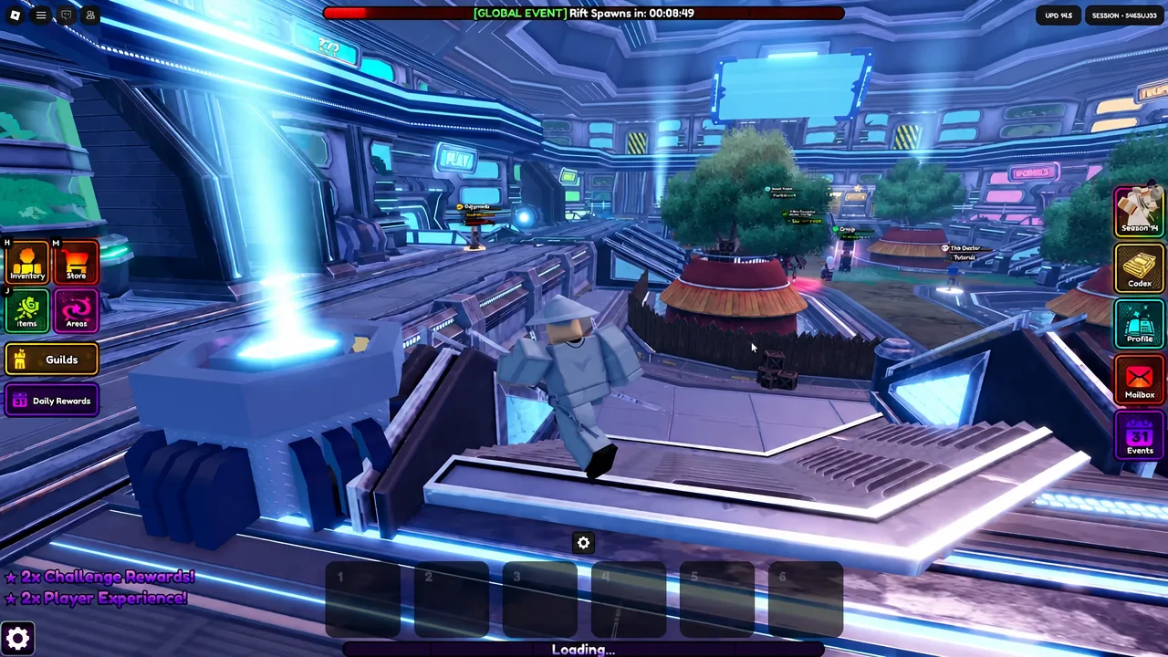 Anime Vanguards hub with the bottom bar still showing a Loading status