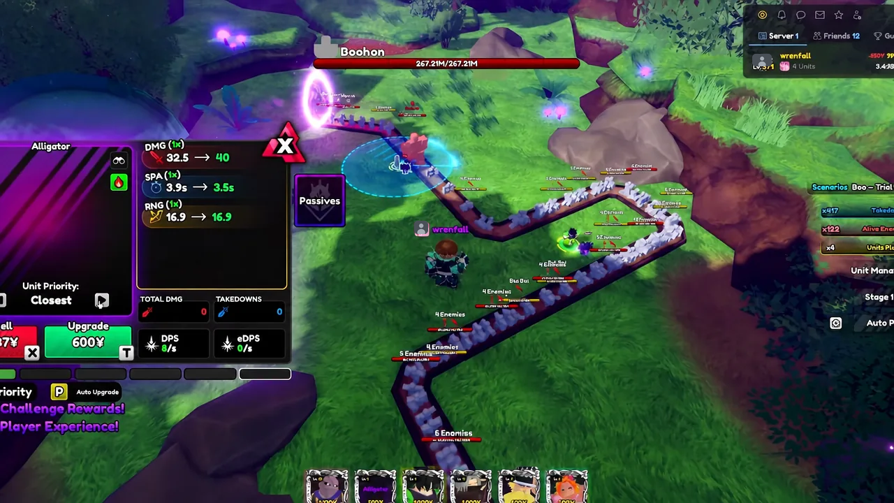 In-match unit upgrade panel with the Passives button highlighted
