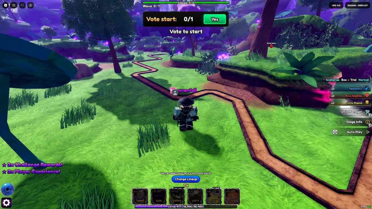Boo Trial run in progress on Land of the Gods with units placed along the track