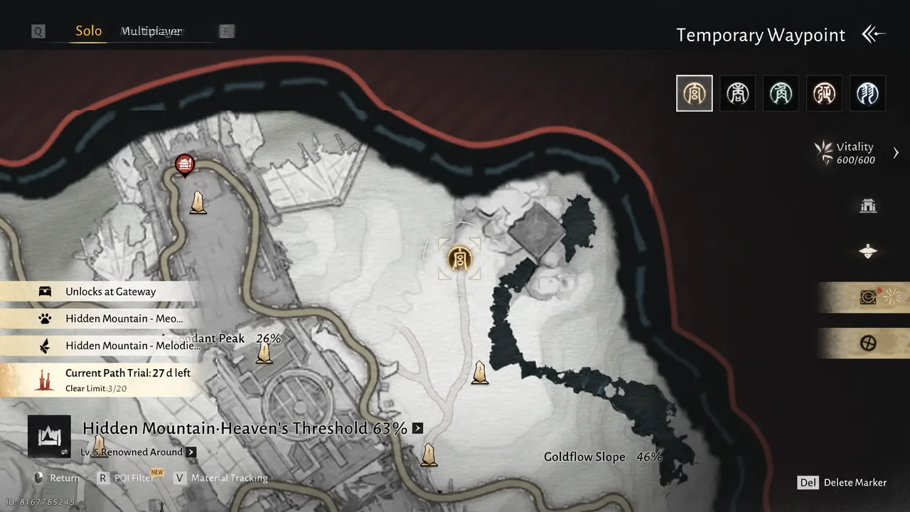 Gold waypoint marker being placed on the map ahead of the trip to Weeping Pool