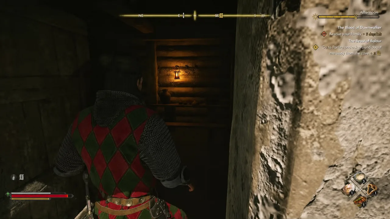 The Beast of Balaur objective tracker on screen while moving through the cave passage