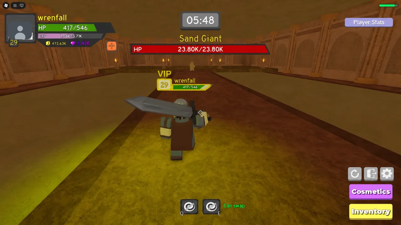 Sand Giant boss fight in Desert Temple with the boss HP bar at the top of the screen