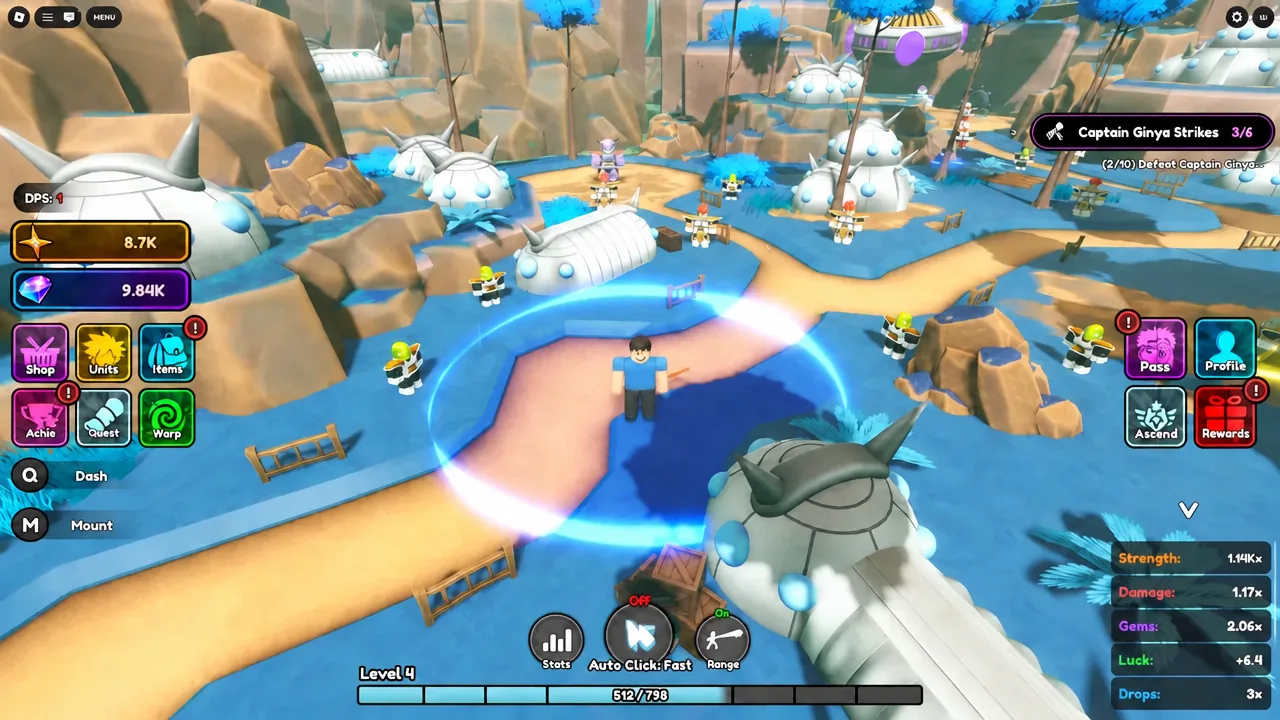 Quest tracker showing Captain Ginya Strikes at 3 of 6 during combat on Green Planet