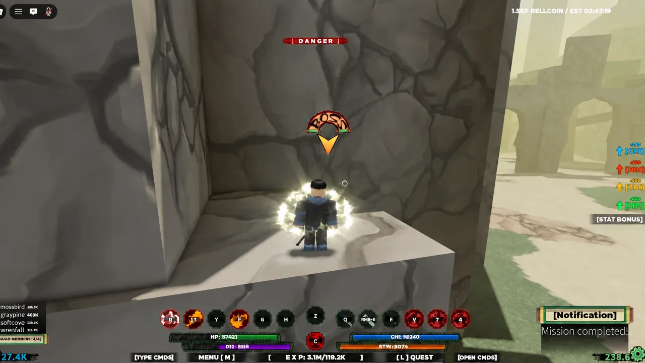 Mission completed notification on screen after finishing a repeat boss run