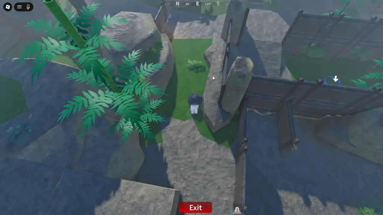 Player moving through the rocky ruins inside Final Selection with the red Exit button on screen