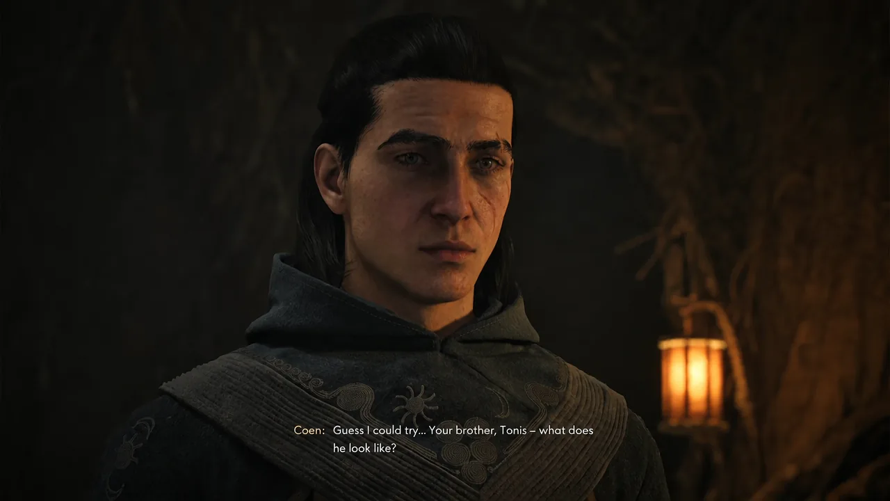 Coen questioning Heile inside the burrow about what her brother Tonis looks like