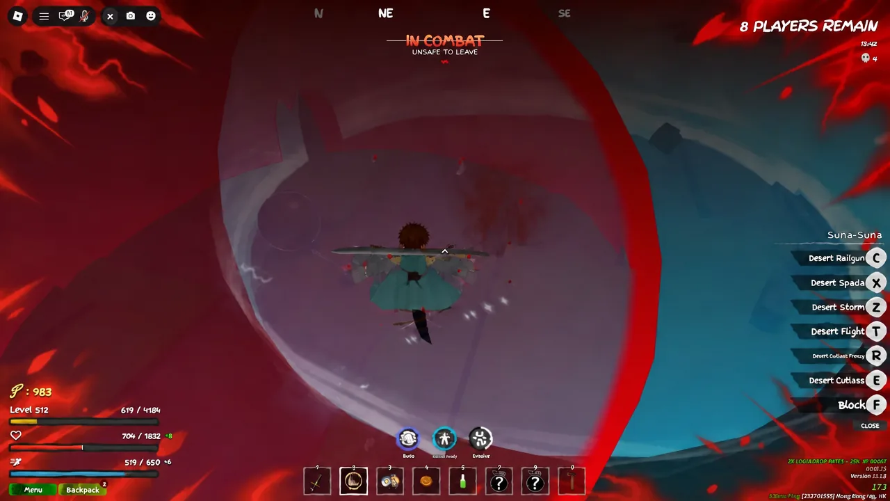 Character holding block inside a protective barrier with the Block F ability shown on the combat HUD