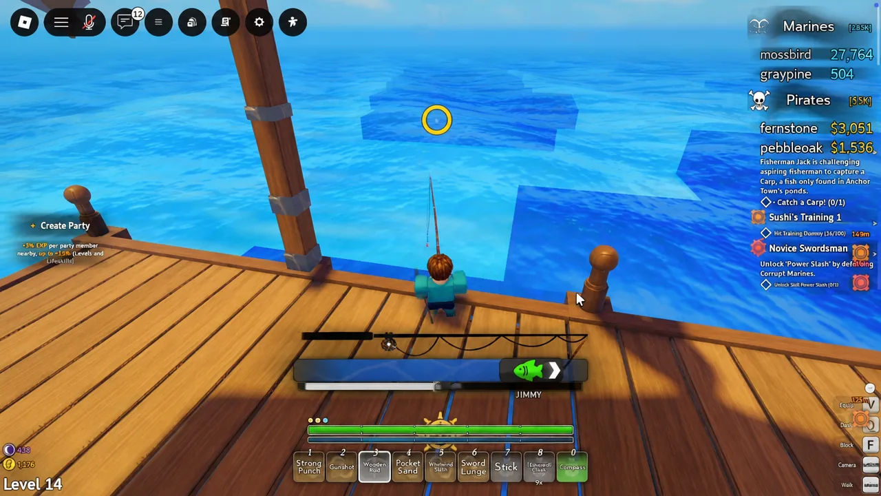 Active reel bar during the Grand Blue fishing minigame as a catch is landed