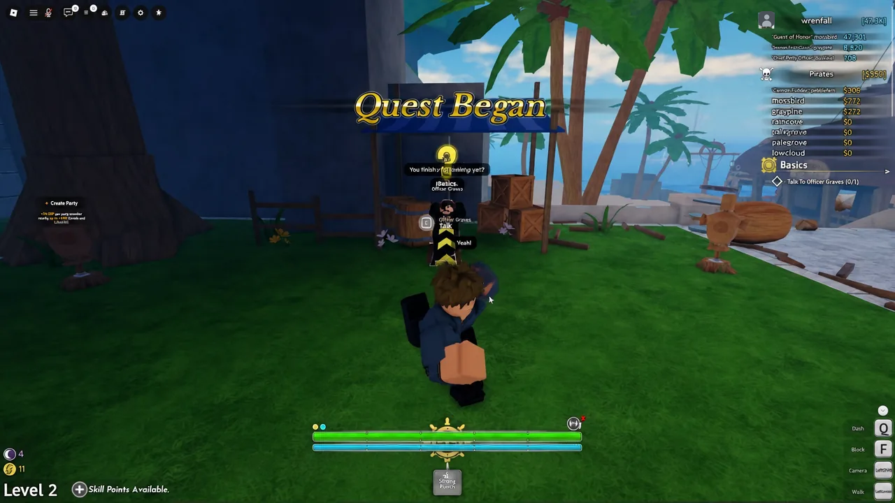 Combat tutorial on the training dummy rewarding the Strong Punch skill scroll