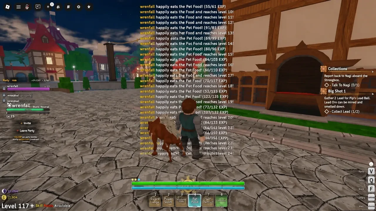 Feeding Pet Food to Soro from the hotbar while the pet gains experience