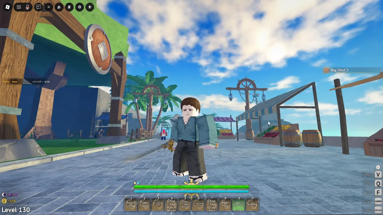 Player character standing in Anchor Town before starting the Wizards Apprentice quest