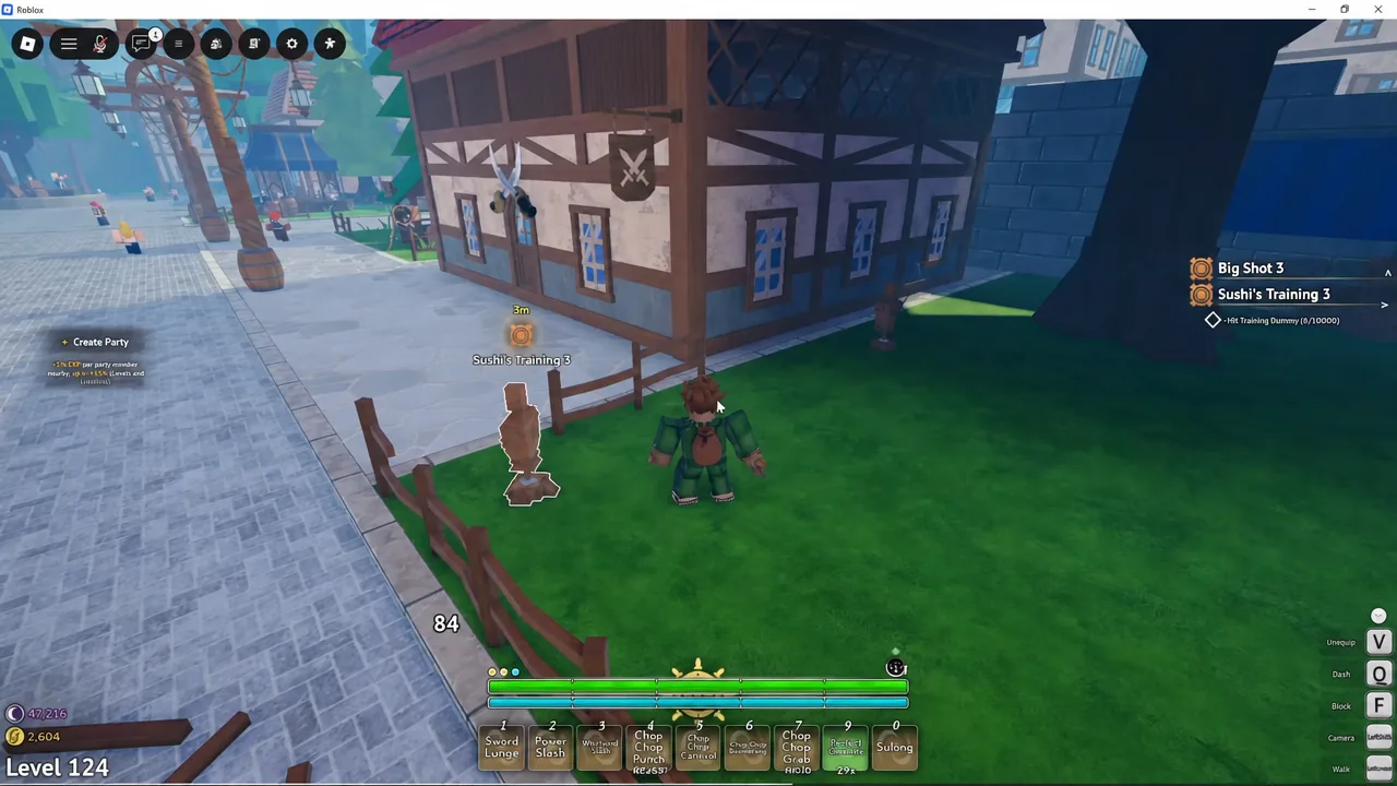 Highlighted training dummy for the Sushi's Training 3 objective requiring 10,000 hits