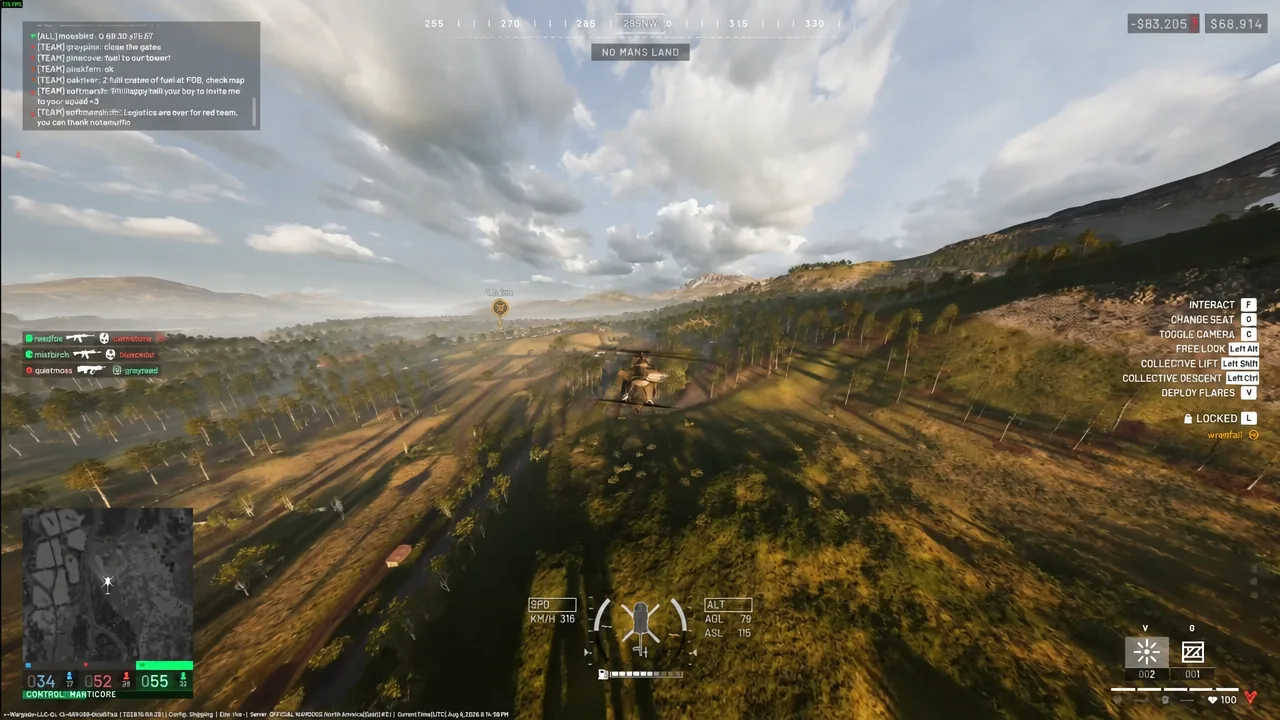 Helicopter approaching the yellow objective marker with drop prompts on screen