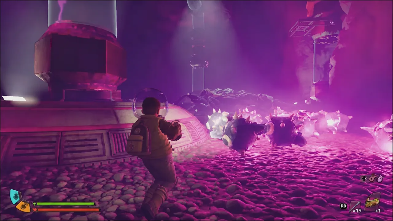 Player aiming across the flooded arena as the Leviathan approaches, combat HUD visible