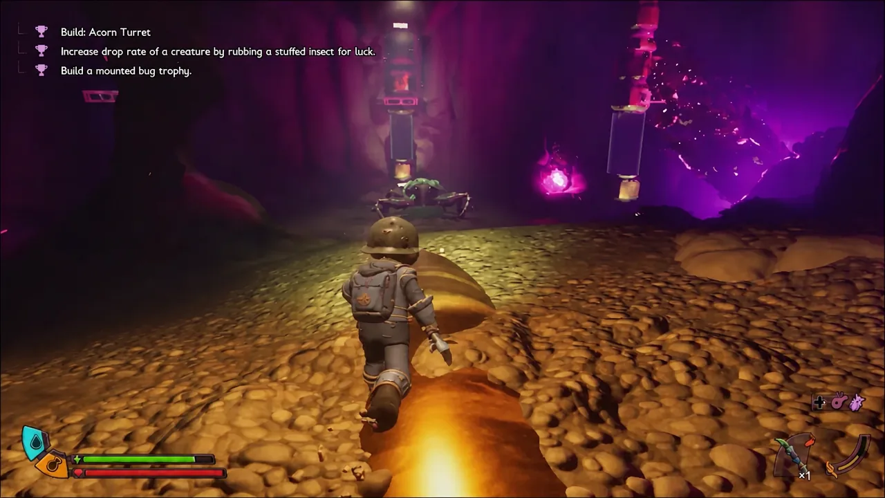 Player moving through the Abyss toward the boss chamber with the objectives list on screen