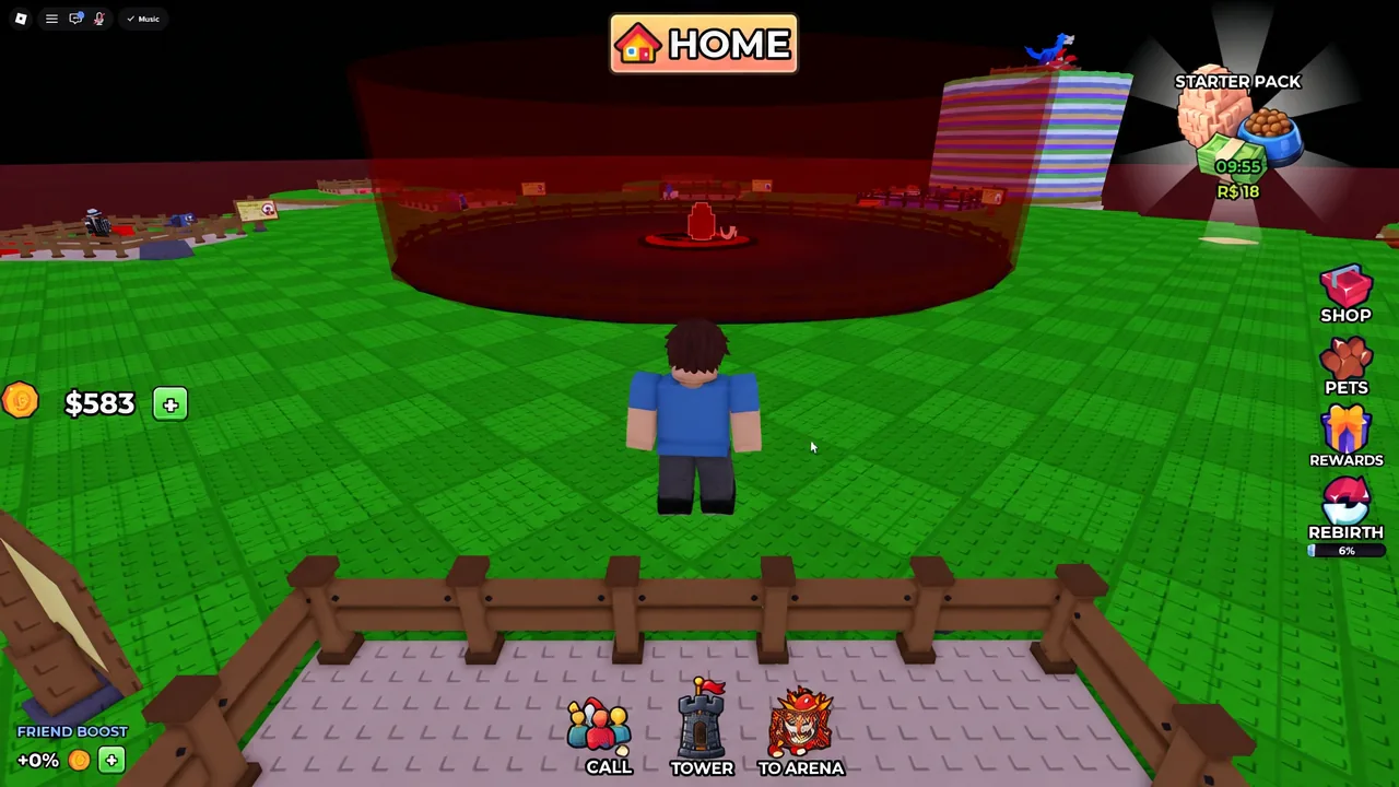HOME screen at the player base with the TO ARENA button at the bottom of the display