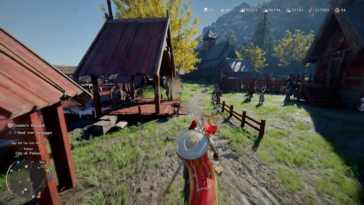 Running southwest through the streets of Pailun toward the marketplace quest marker