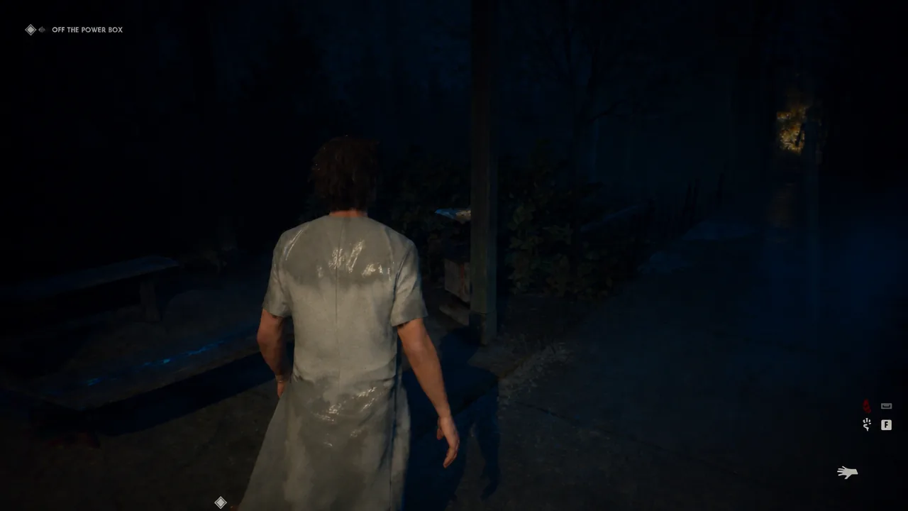 Power box objective on the HUD as Michael walks toward the box at the bottom of the hill