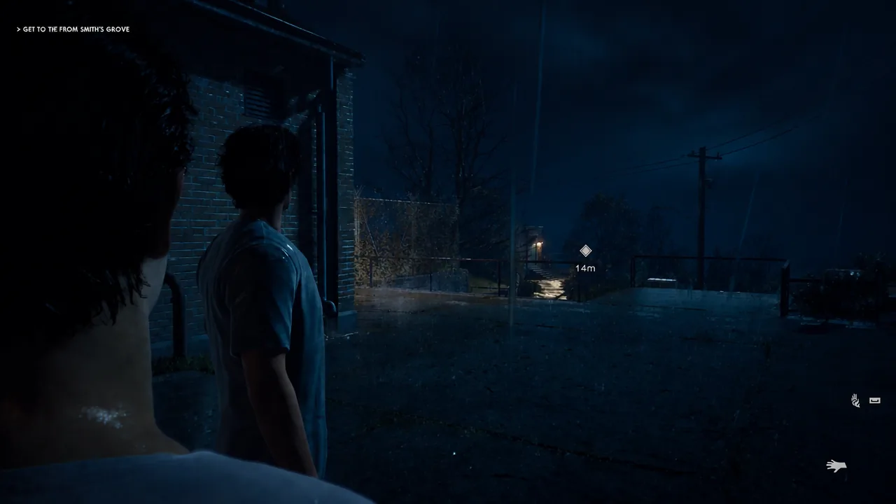 Prologue objective and distance waypoint on screen at the start of Smith's Grove