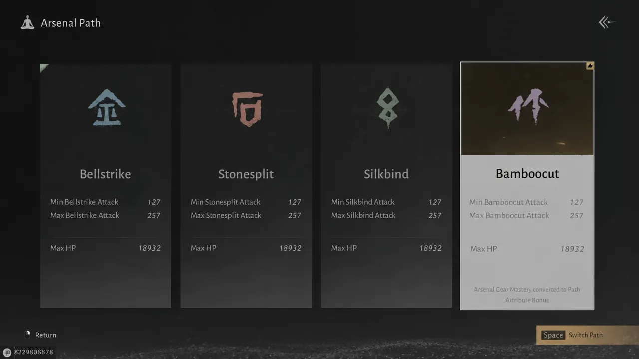 Arsenal Path menu with Bamboocut selected and the path switch prompt visible