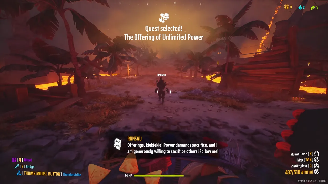 Quest selected screen for The Offering of Unlimited Power with Ronsau talking